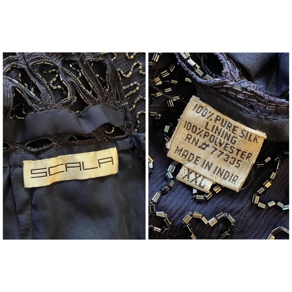 Scala Womens Beaded Sequin Maxi Dress Vintage Blue Silk Formal Evening Gown XXL - Picture 15 of 16